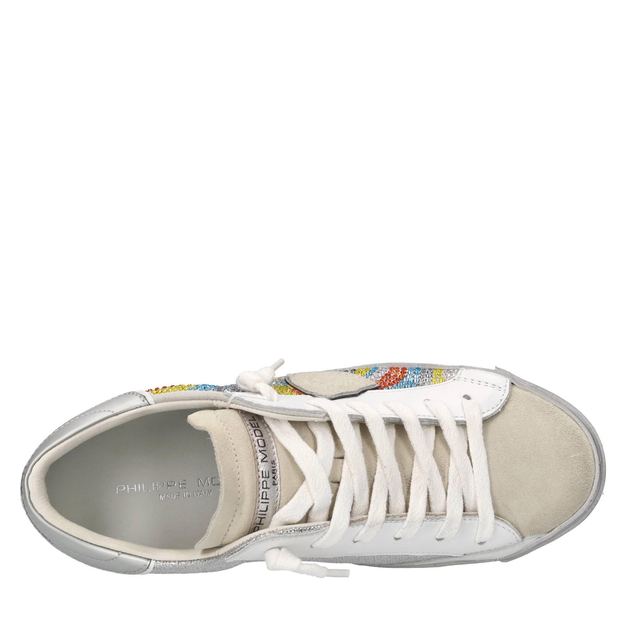 Sneakers in pelle, tessuto e strass 