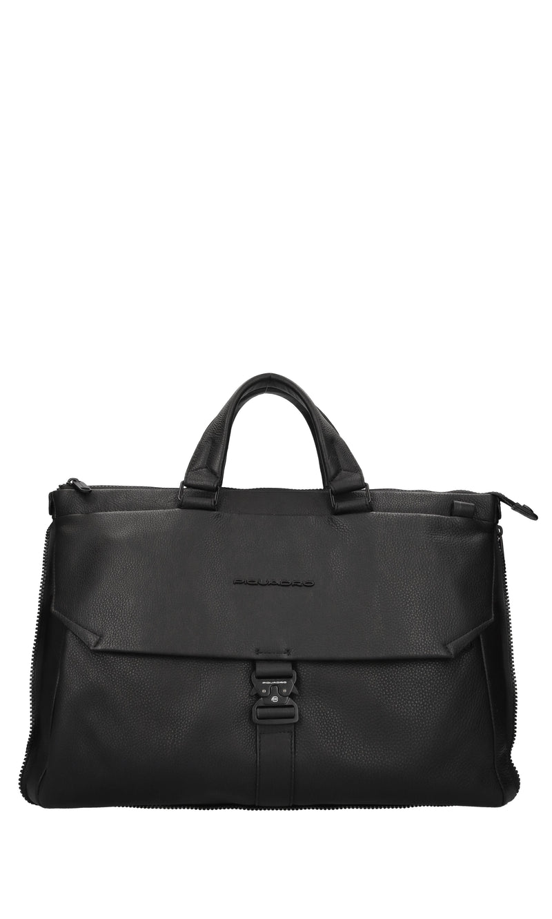 Borsa portadocumenti espandibile in pelle e tessuto 
