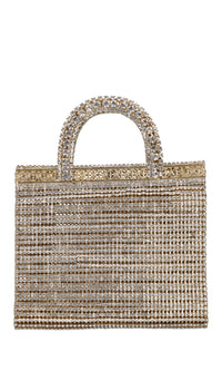Borsa in tessuto, metallo e strass 