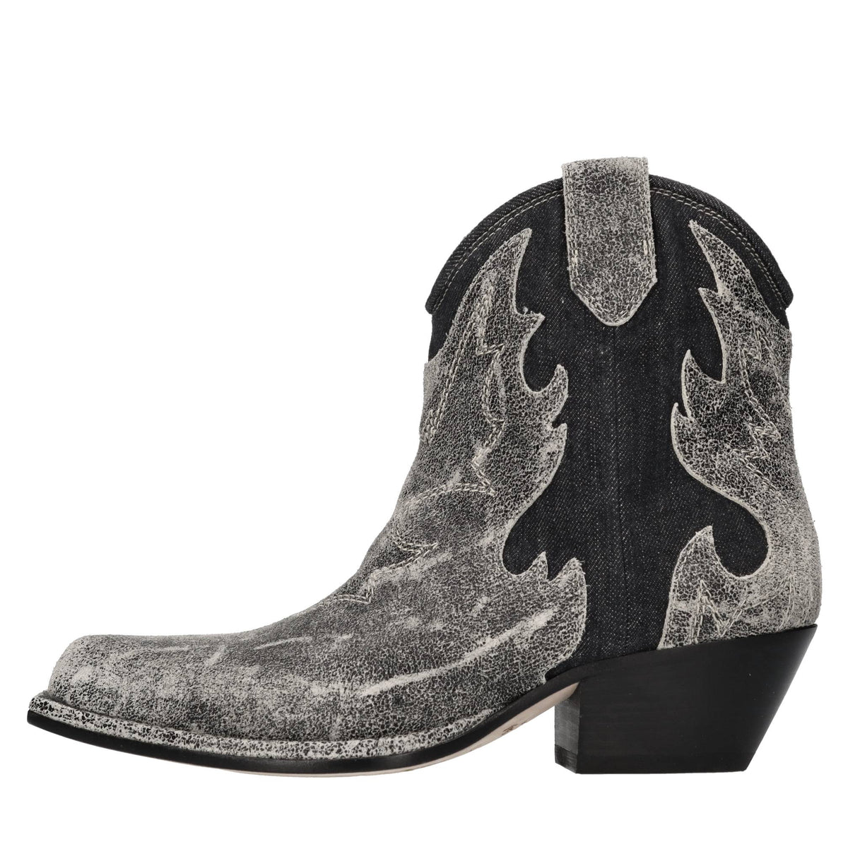 Stivaletti texani in pelle e denim 