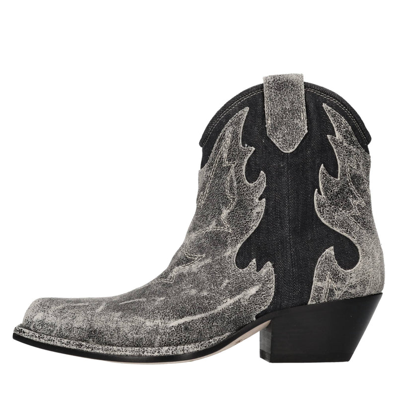 Stivaletti texani in pelle e denim 
