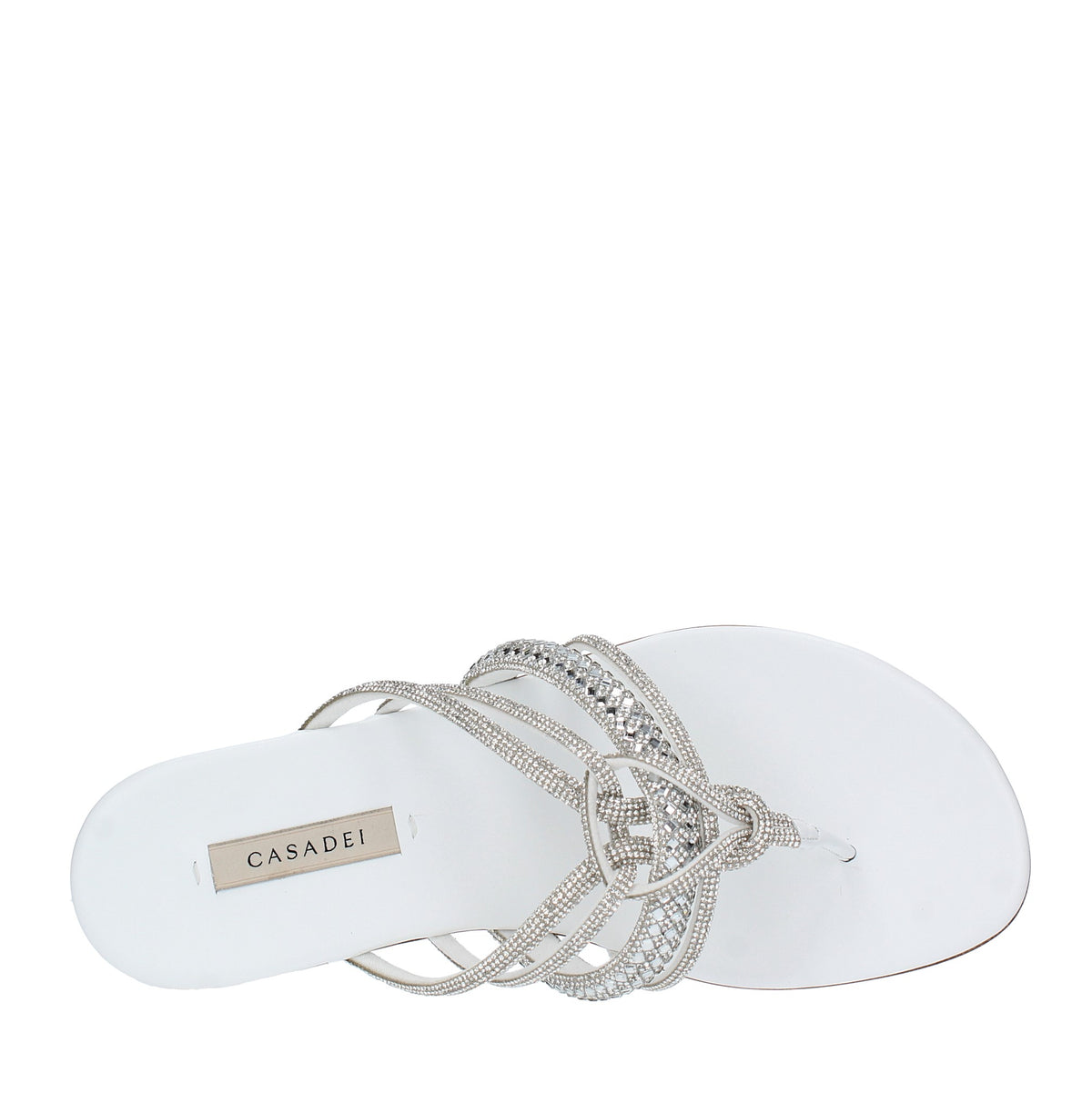 Sandali Flat infradito CASADEI modello STRATOSPHERE tessuto strass e pelle 