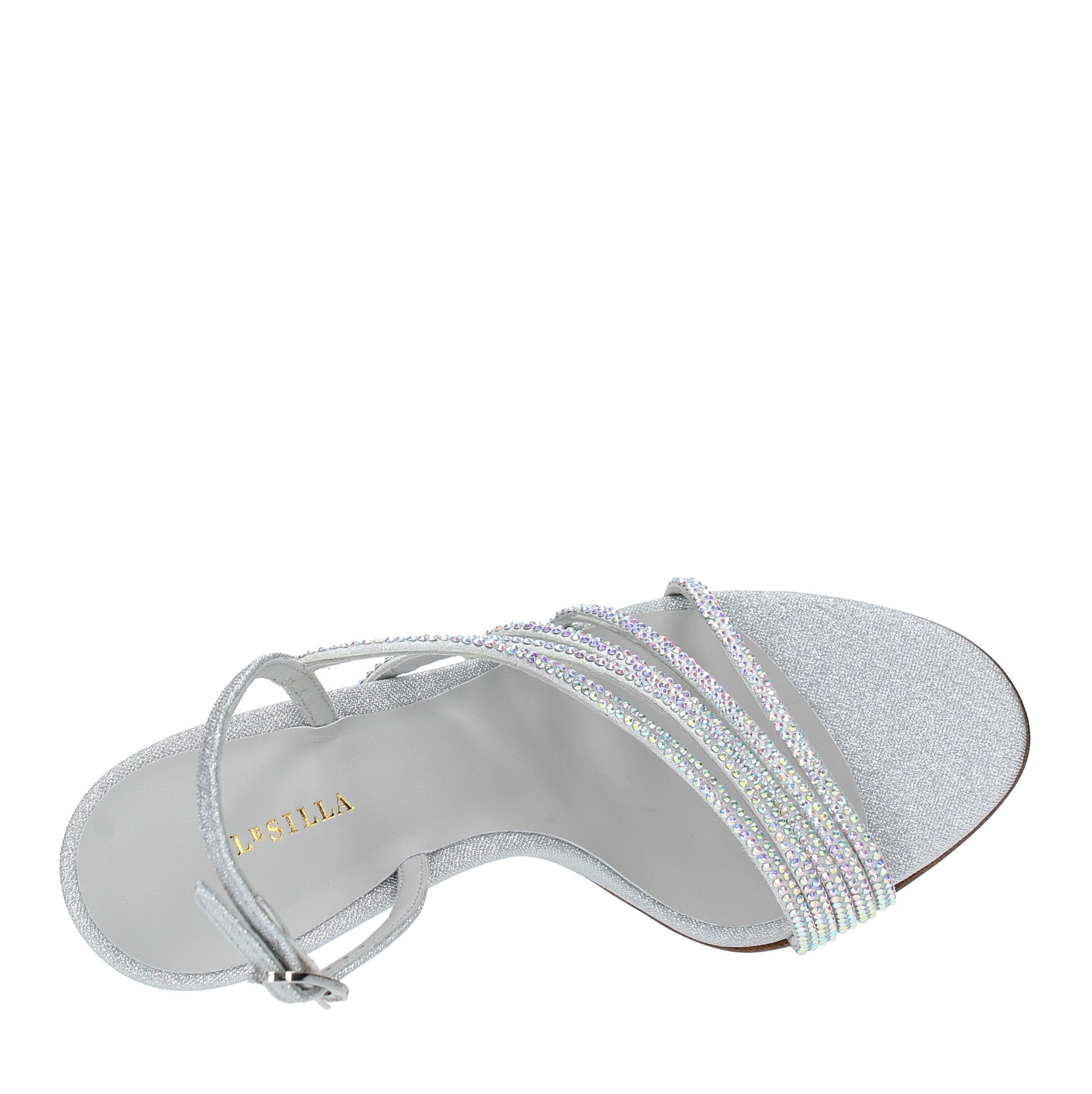 Sandali modello SCARLET in tessuto glitterato e cristalli 