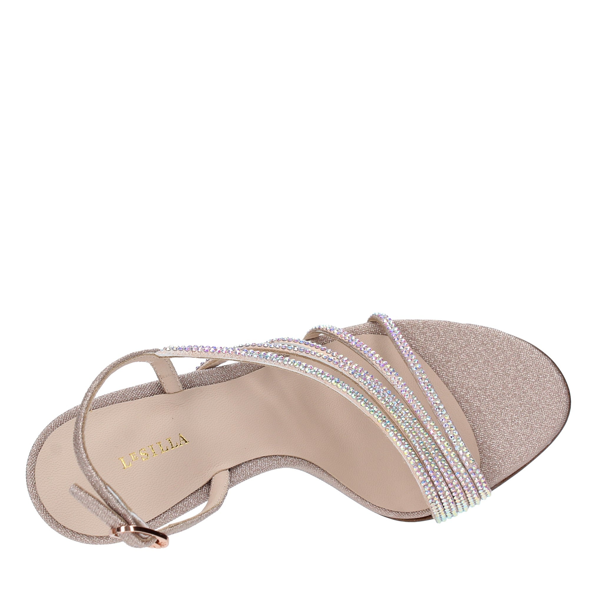Sandali modello SCARLET in tessuto glitterato e cristalli 
