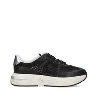 Sneakers in pelle scamosciata, tessuto e inserti in pelle 