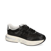 Sneakers in pelle scamosciata, tessuto e inserti in pelle 