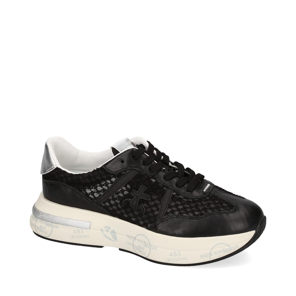 Sneakers in pelle scamosciata, tessuto e inserti in pelle 