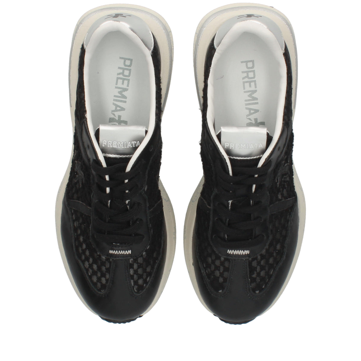 Sneakers in pelle scamosciata, tessuto e inserti in pelle 