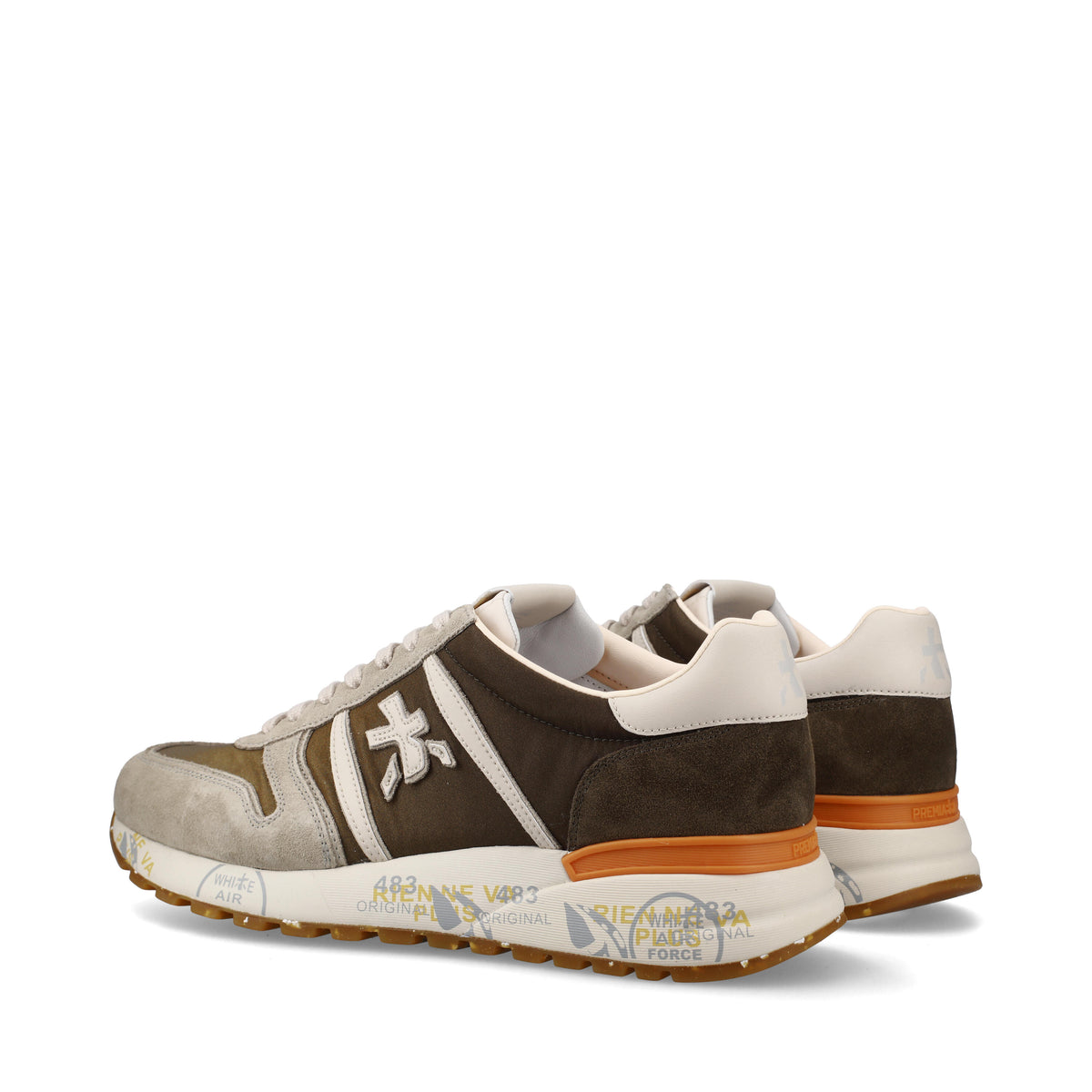 Sneakers in pelle scamosciata, tessuto e inserti in pelle 