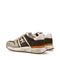 Sneakers in pelle scamosciata, tessuto e inserti in pelle 