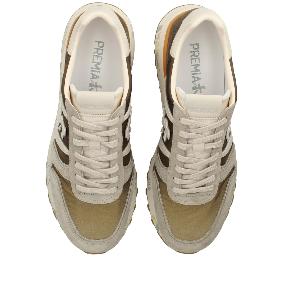 Sneakers in pelle scamosciata, tessuto e inserti in pelle 