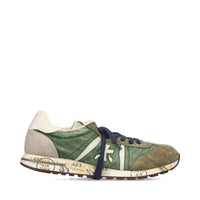 Sneakers in pelle scamosciata, tessuto e inserti in pelle 
