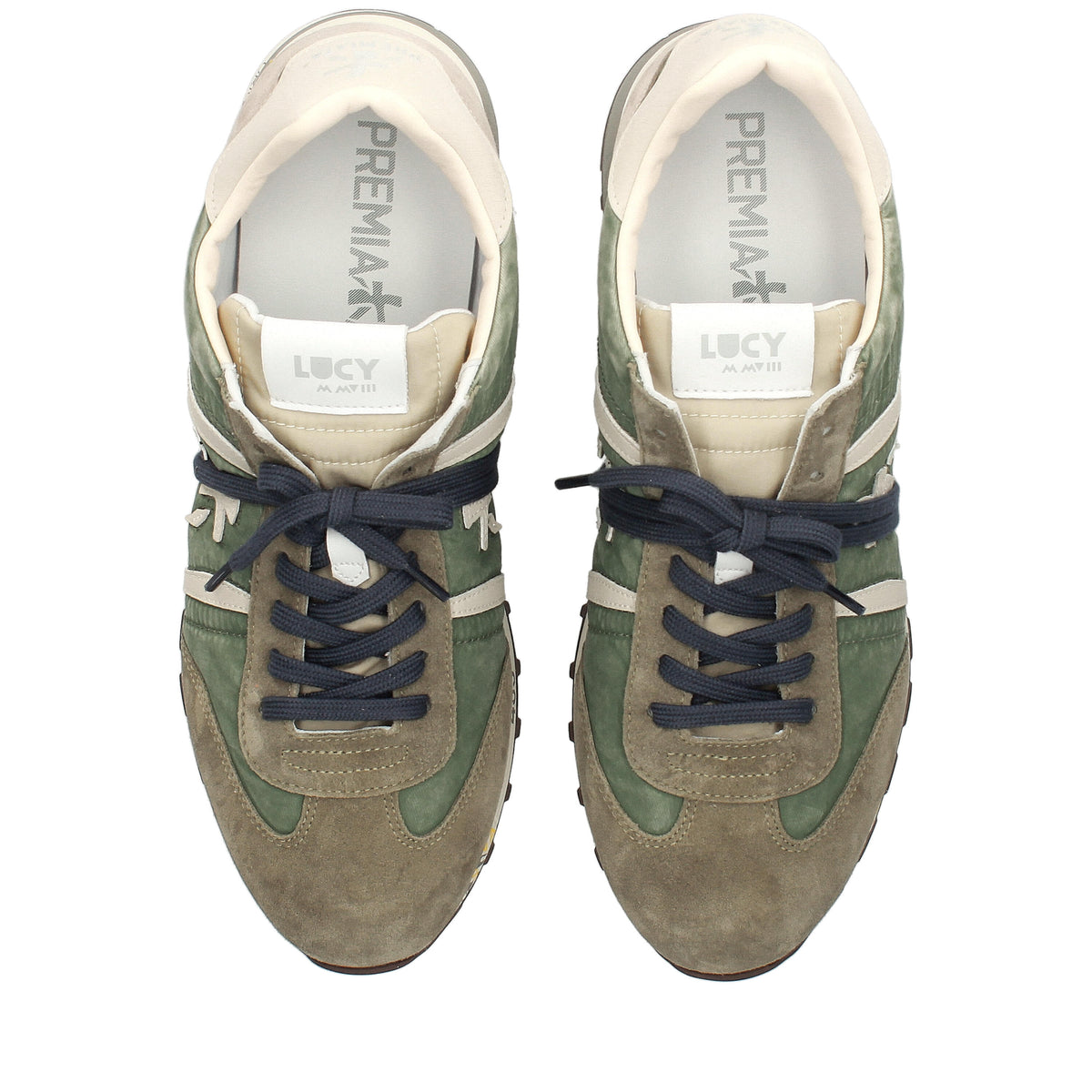 Sneakers in pelle scamosciata, tessuto e inserti in pelle 