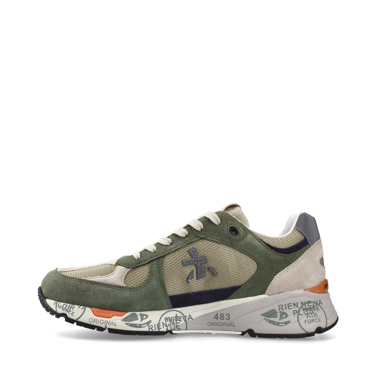 Sneakers in pelle scamosciata, tessuto e inserti in pelle 