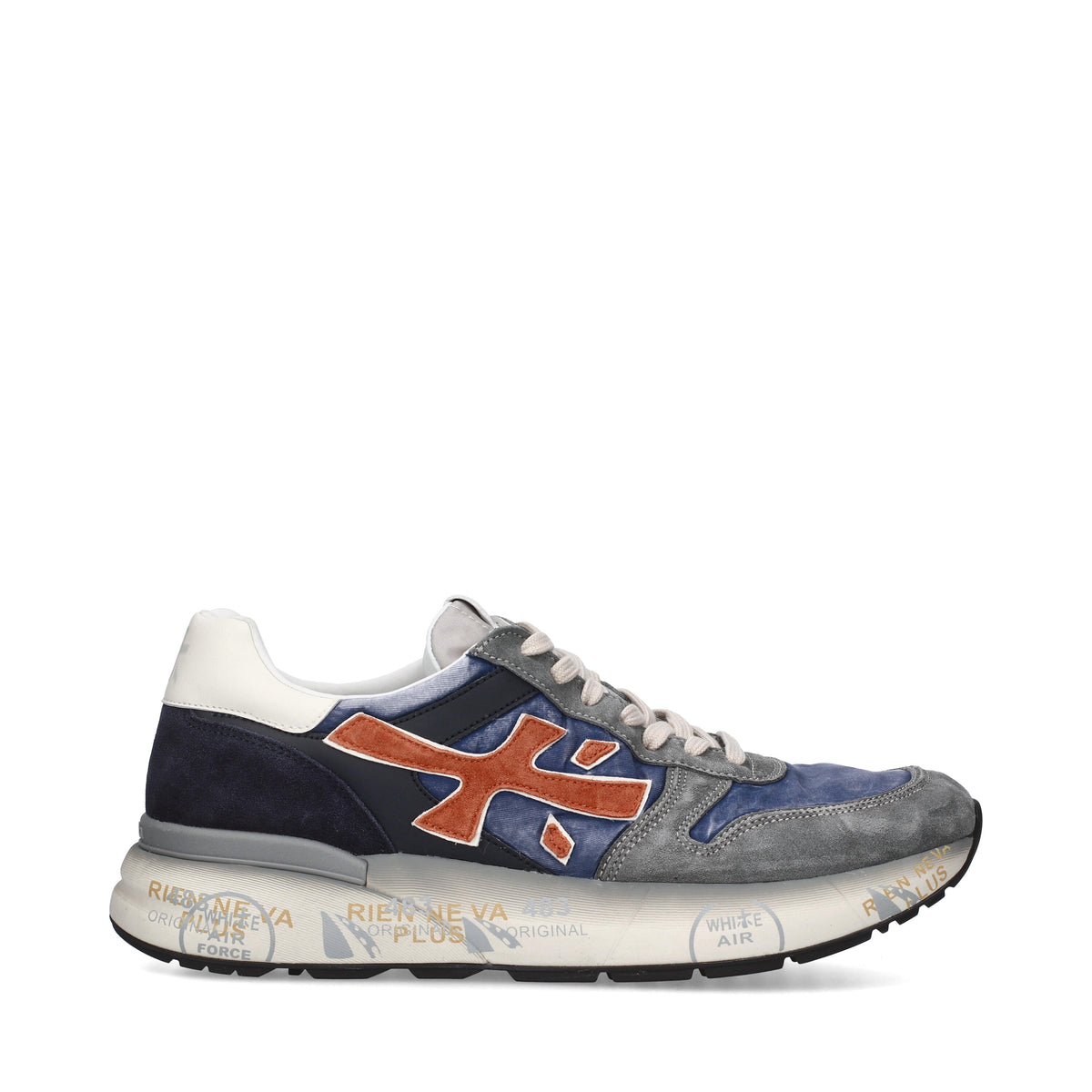 Sneakers in pelle scamosciata, tessuto e inserti in pelle 