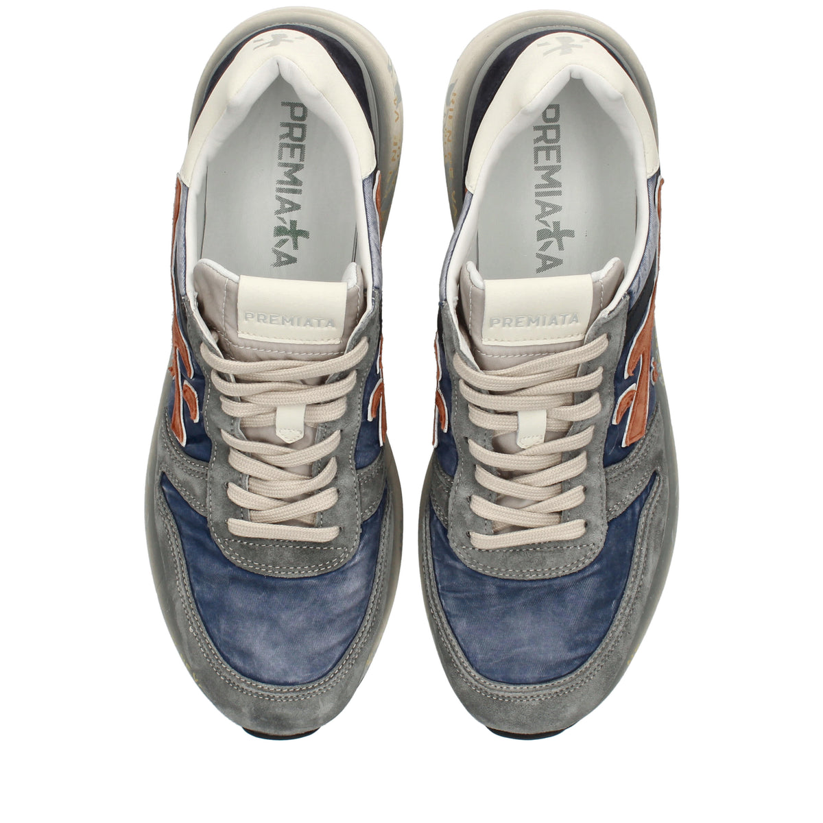 Sneakers in pelle scamosciata, tessuto e inserti in pelle 