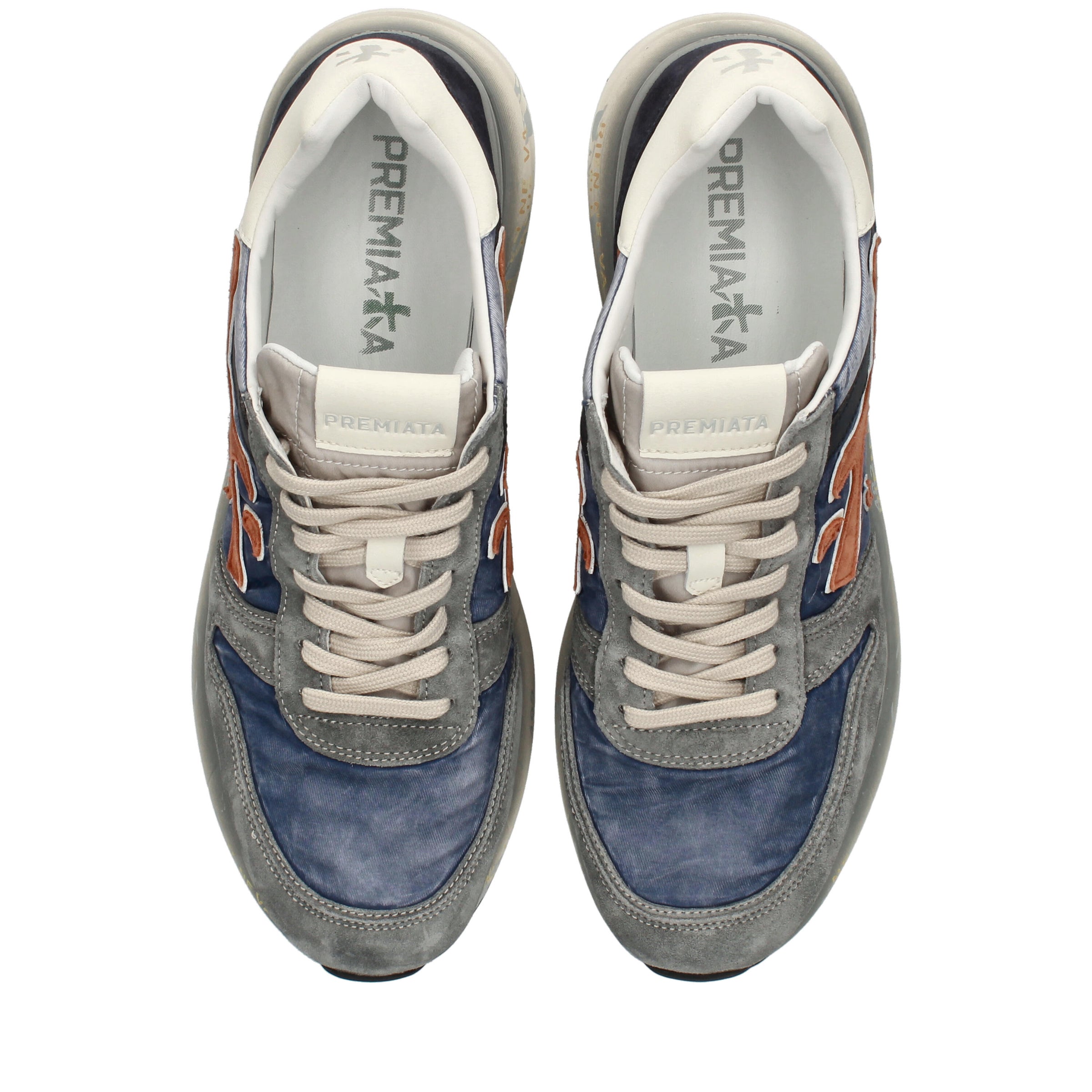 Sneakers in pelle scamosciata, tessuto e inserti in pelle 