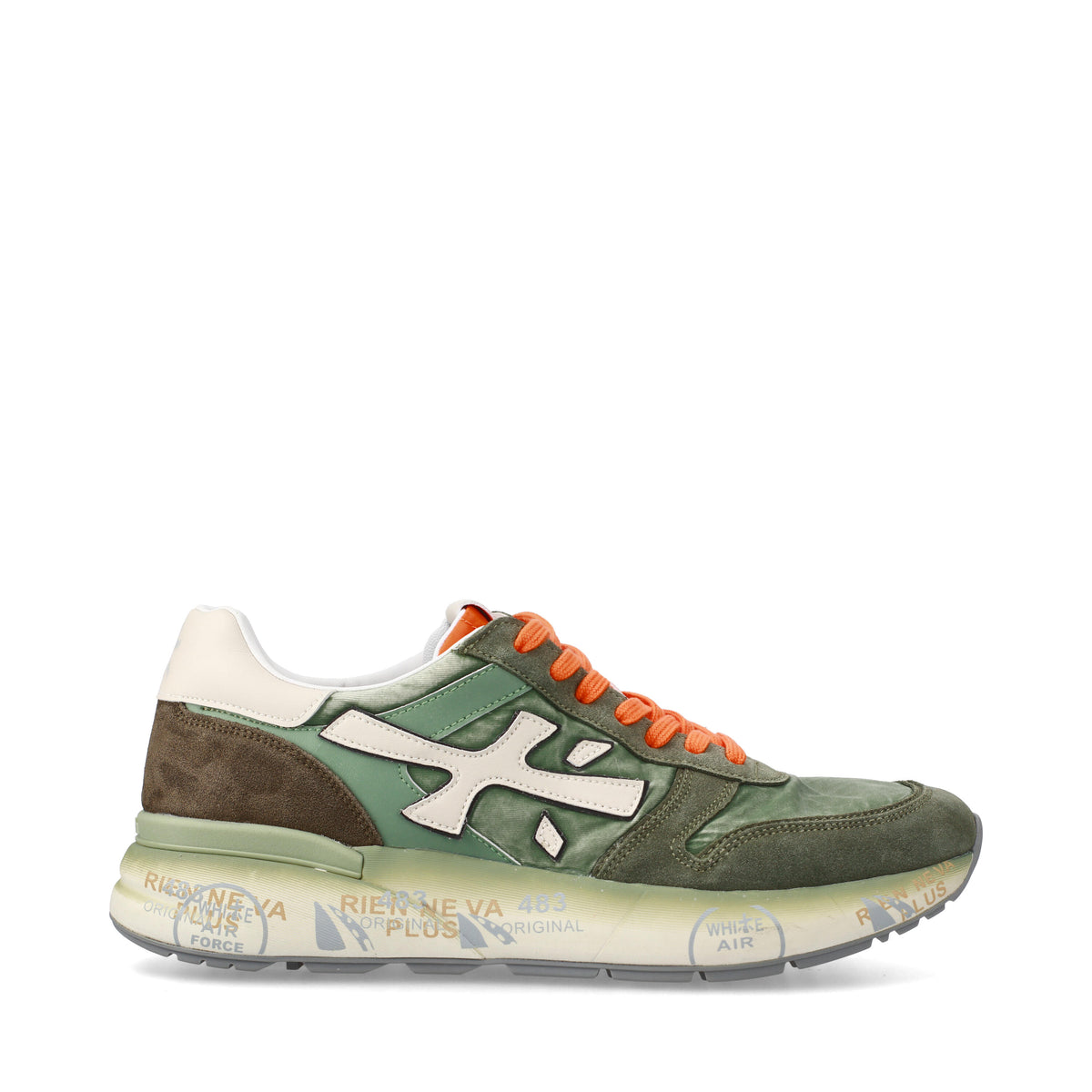 Sneakers in pelle scamosciata, tessuto e inserti in pelle 
