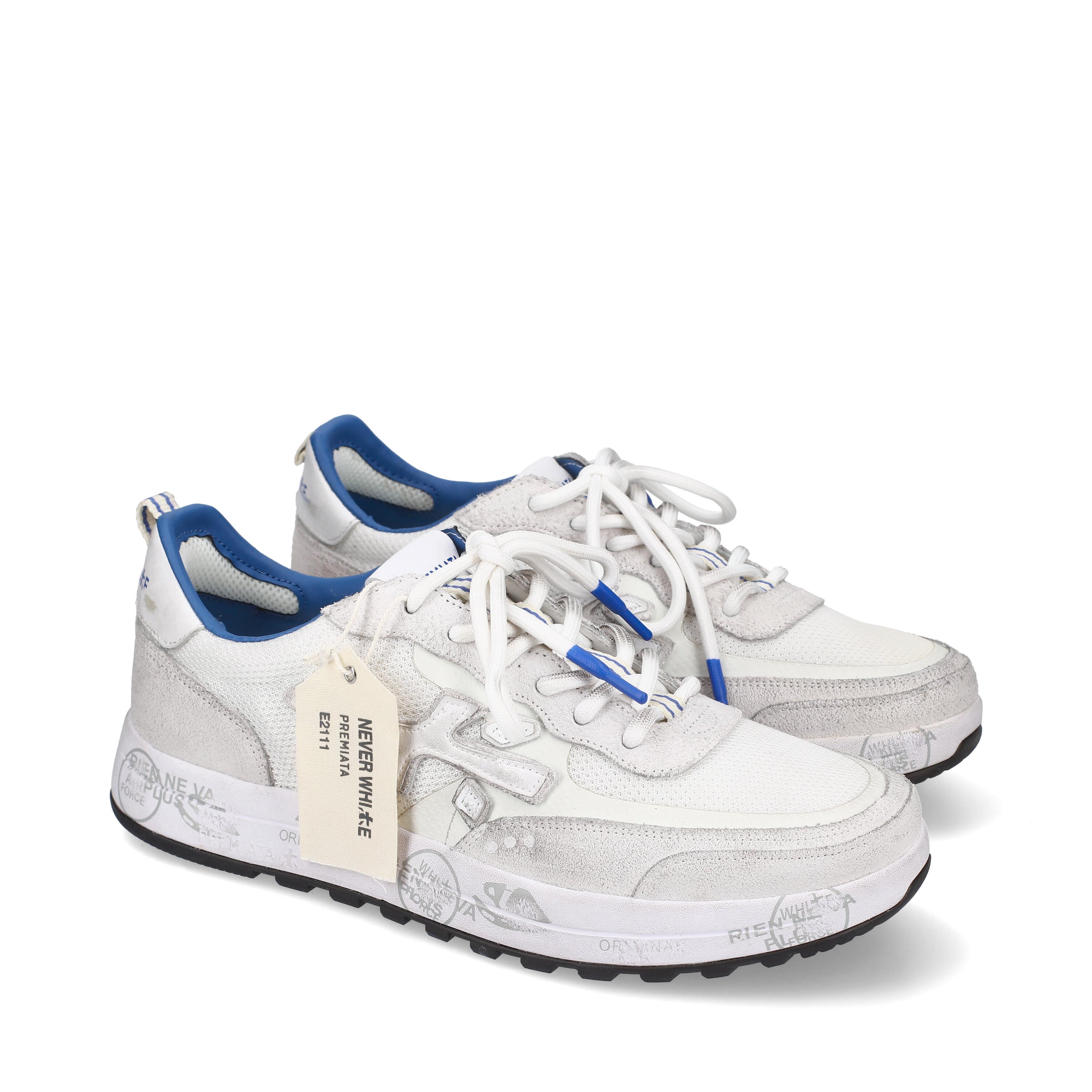 Sneakers in pelle scamosciata, tessuto e inserti in pelle 