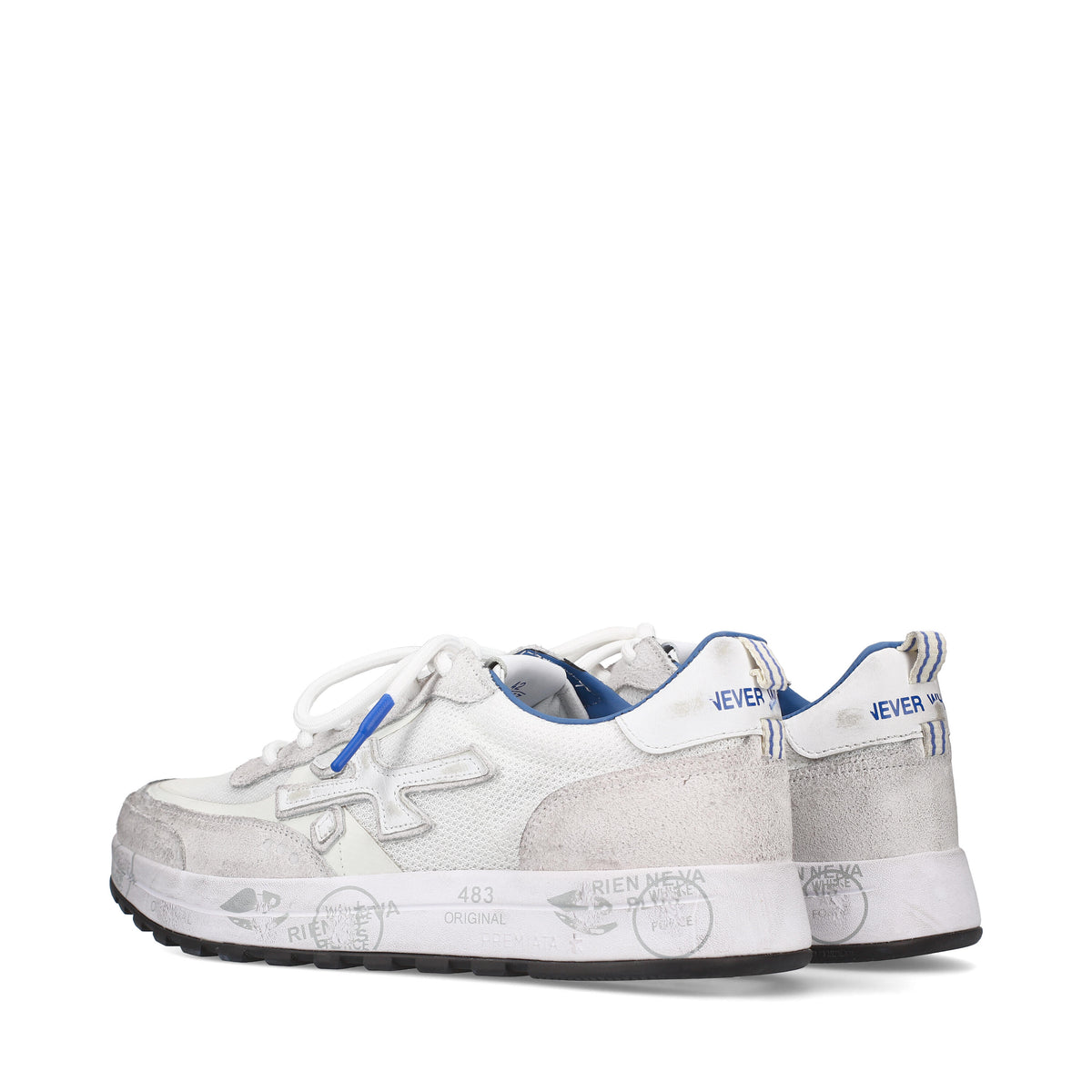 Sneakers in pelle scamosciata, tessuto e inserti in pelle 