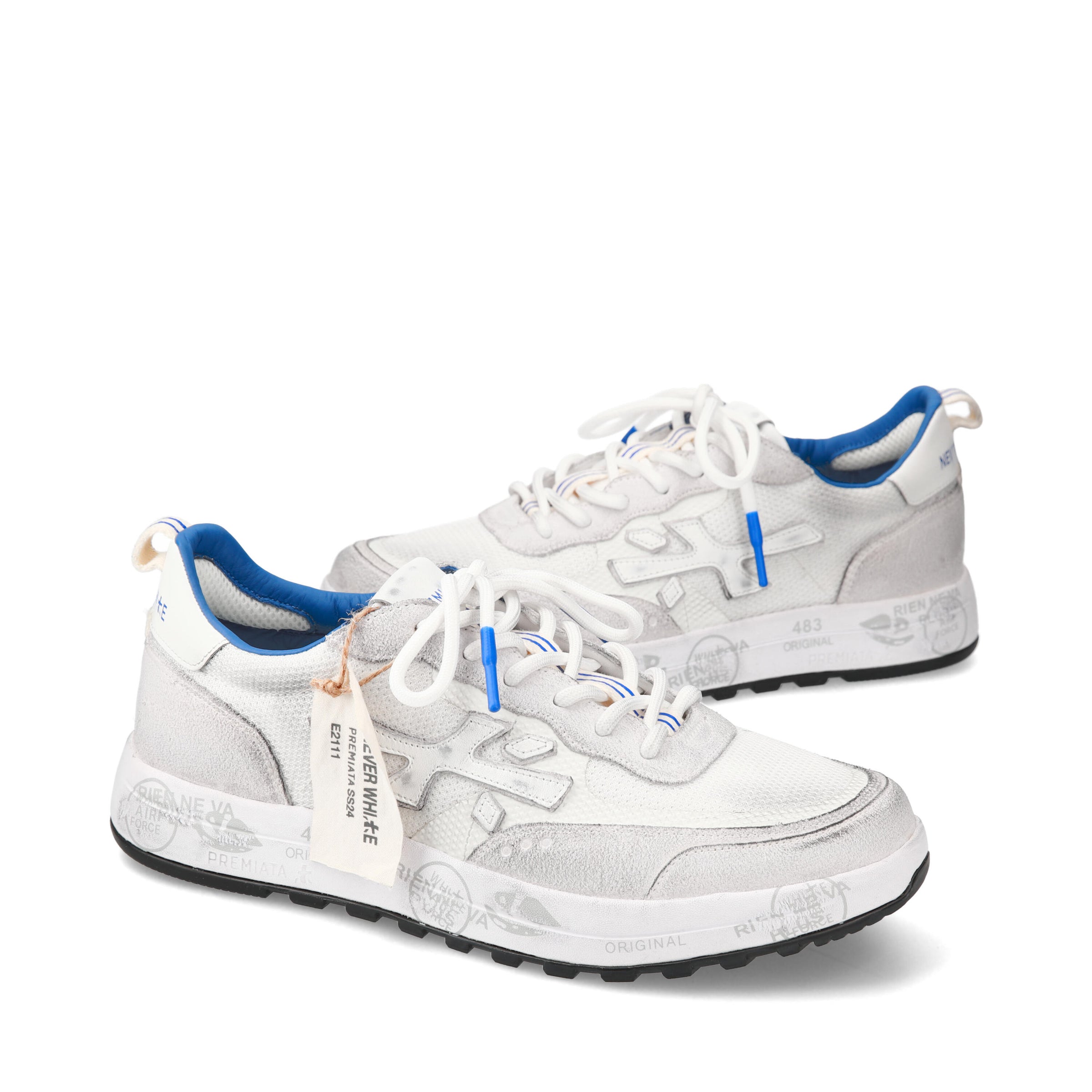 Sneakers in pelle scamosciata, tessuto e inserti in pelle 
