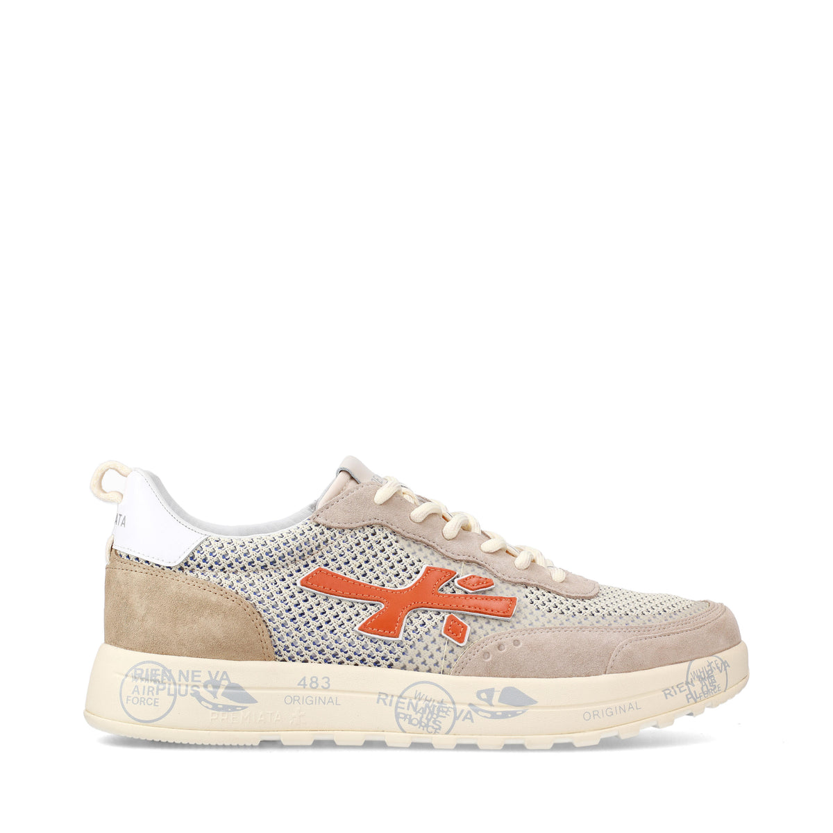 Sneakers in pelle scamosciata, tessuto e inserti in pelle 