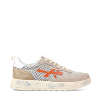 Sneakers in pelle scamosciata, tessuto e inserti in pelle 