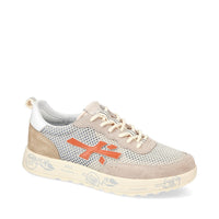 Sneakers in pelle scamosciata, tessuto e inserti in pelle 