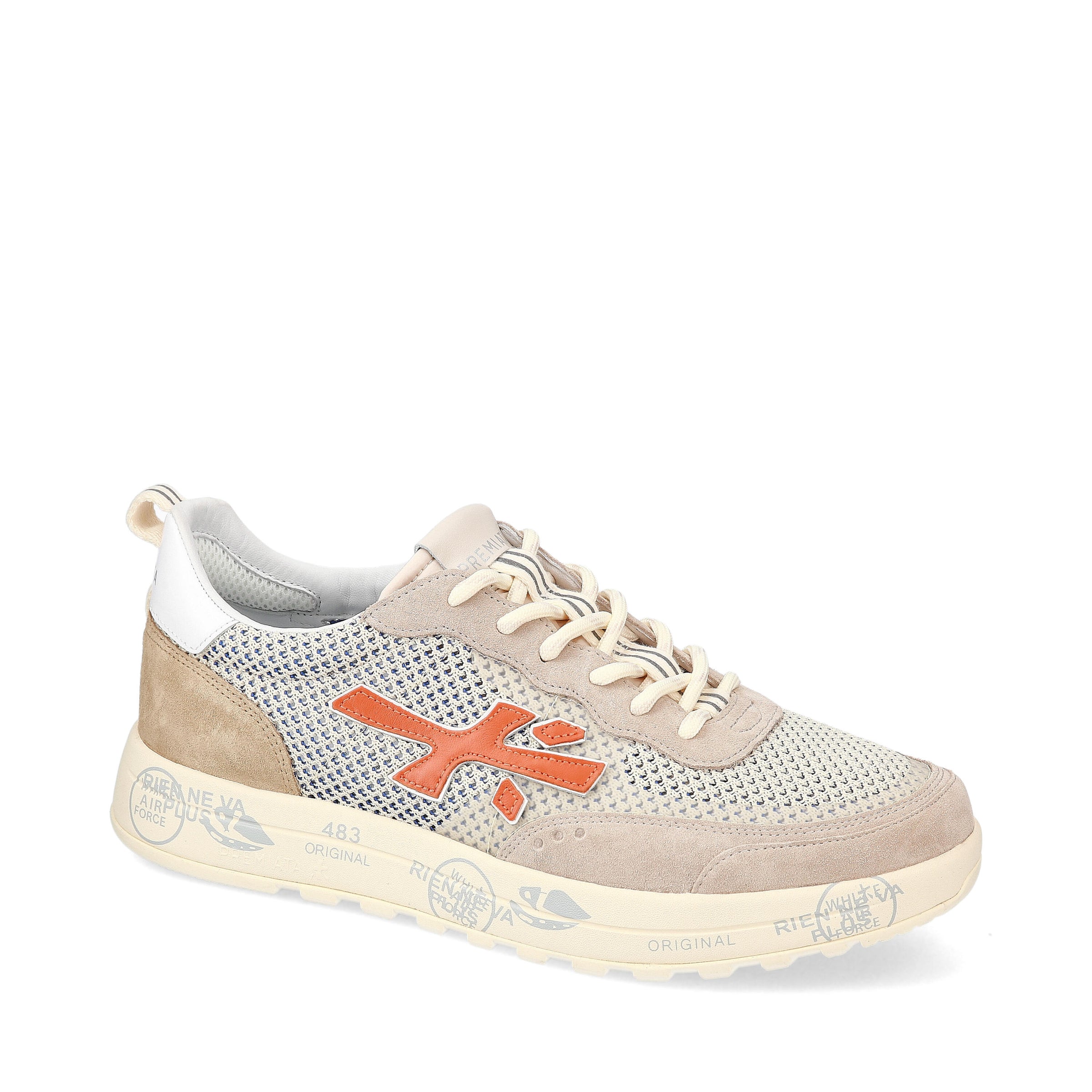 Sneakers in pelle scamosciata, tessuto e inserti in pelle 