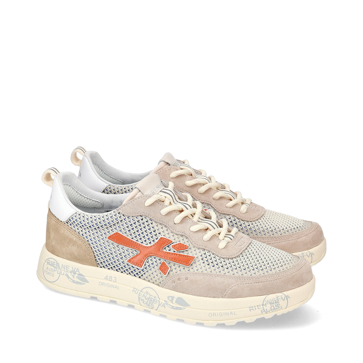 Sneakers in pelle scamosciata, tessuto e inserti in pelle 