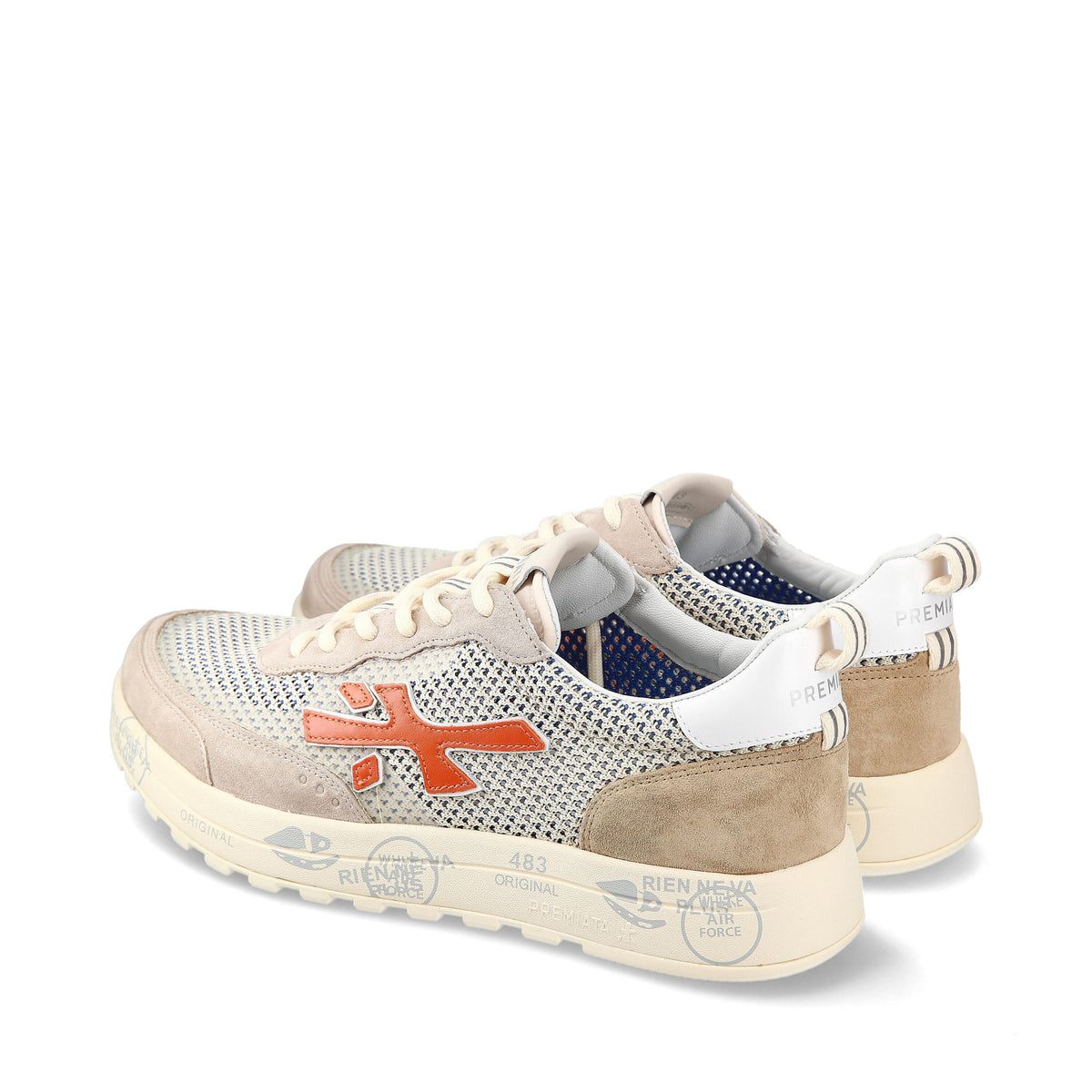 Sneakers in pelle scamosciata, tessuto e inserti in pelle 