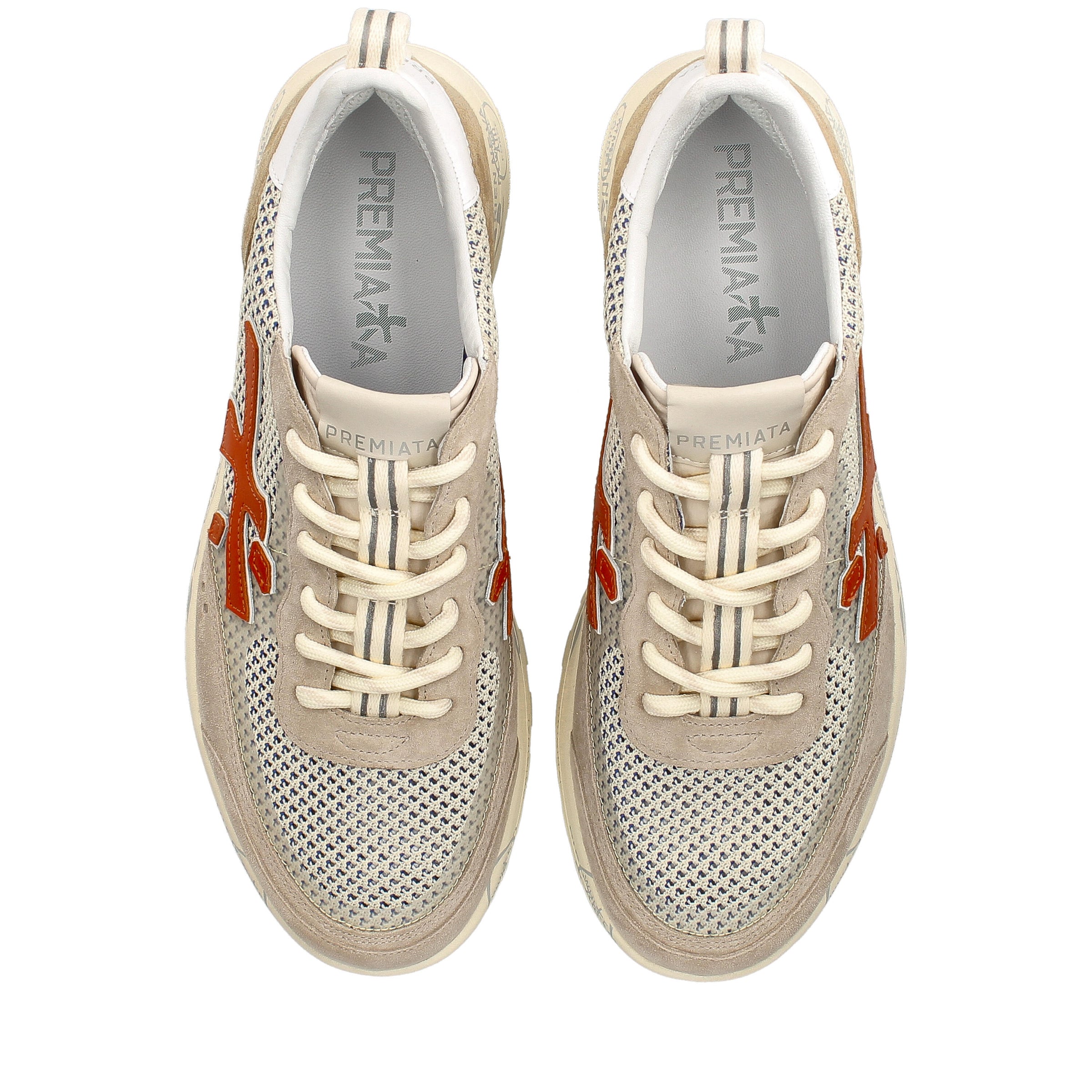 Sneakers in pelle scamosciata, tessuto e inserti in pelle 