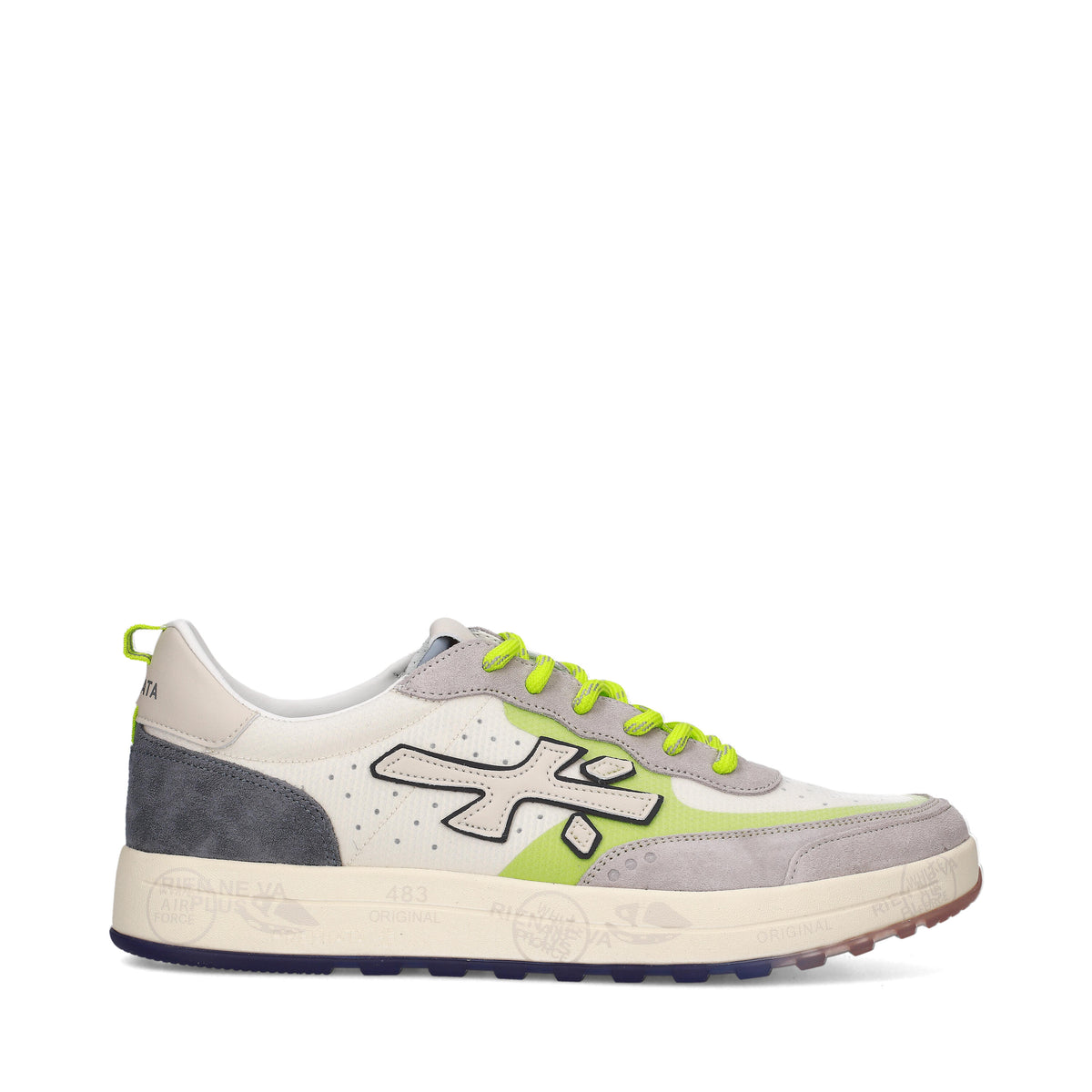 Sneakers in pelle scamosciata, tessuto e inserti in pelle 