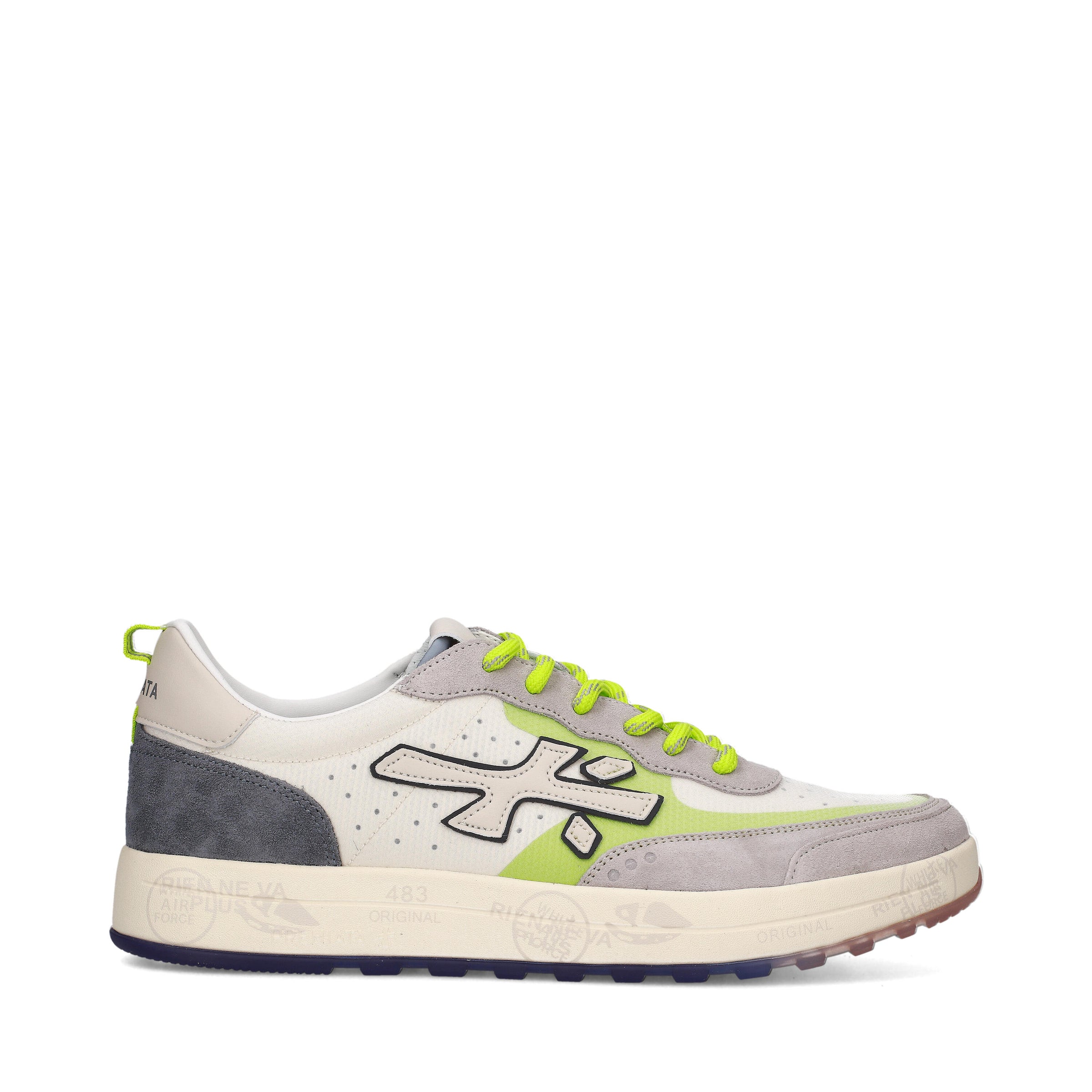 Sneakers in pelle scamosciata, tessuto e inserti in pelle 