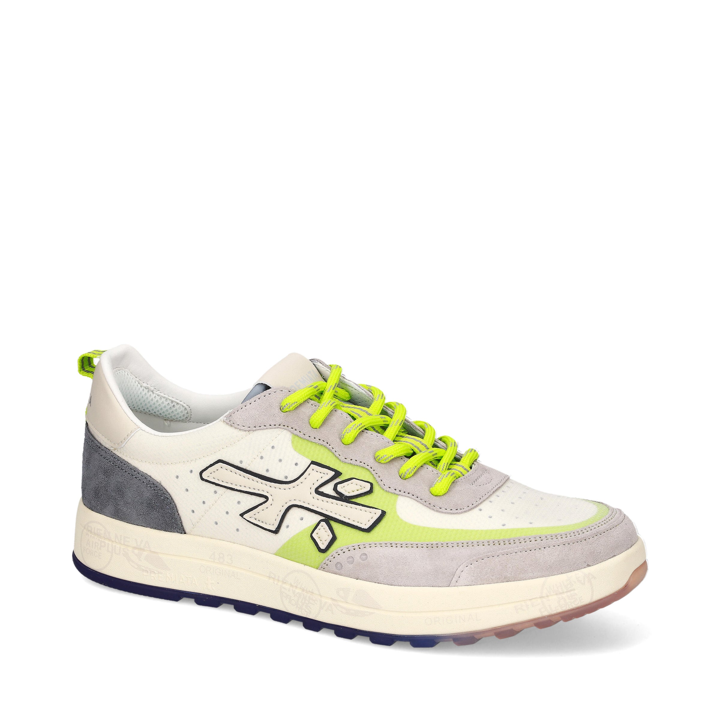 Sneakers in pelle scamosciata, tessuto e inserti in pelle 