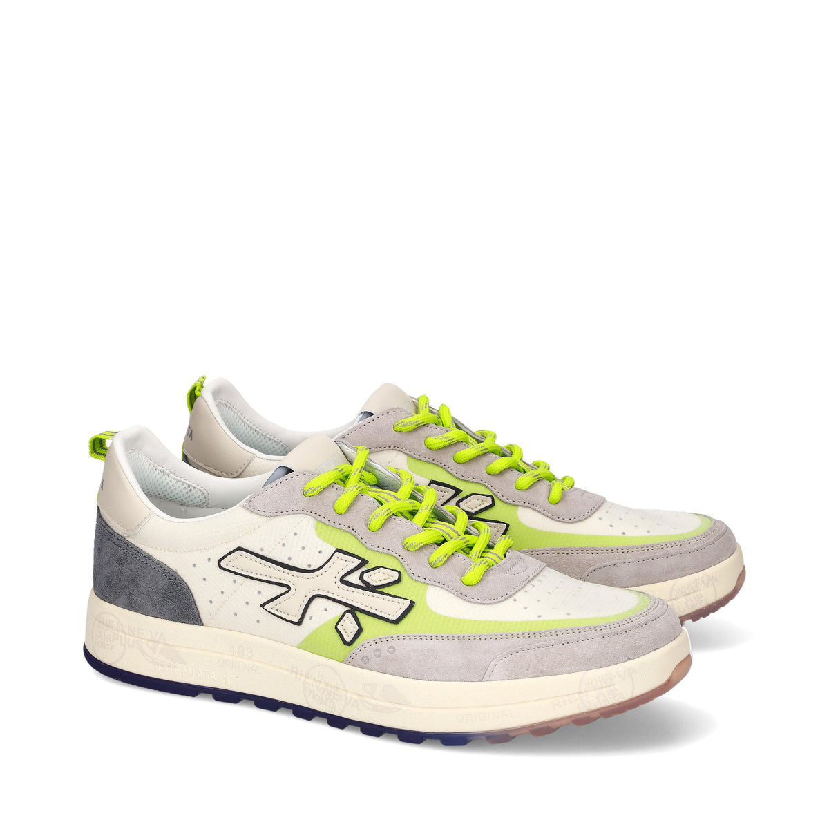 Sneakers in pelle scamosciata, tessuto e inserti in pelle 