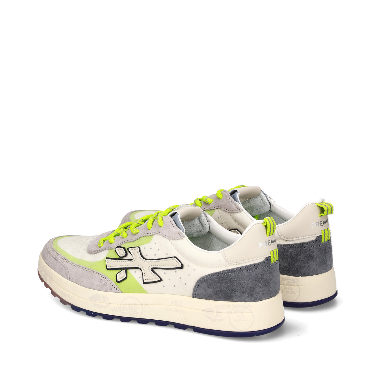 Sneakers in pelle scamosciata, tessuto e inserti in pelle 