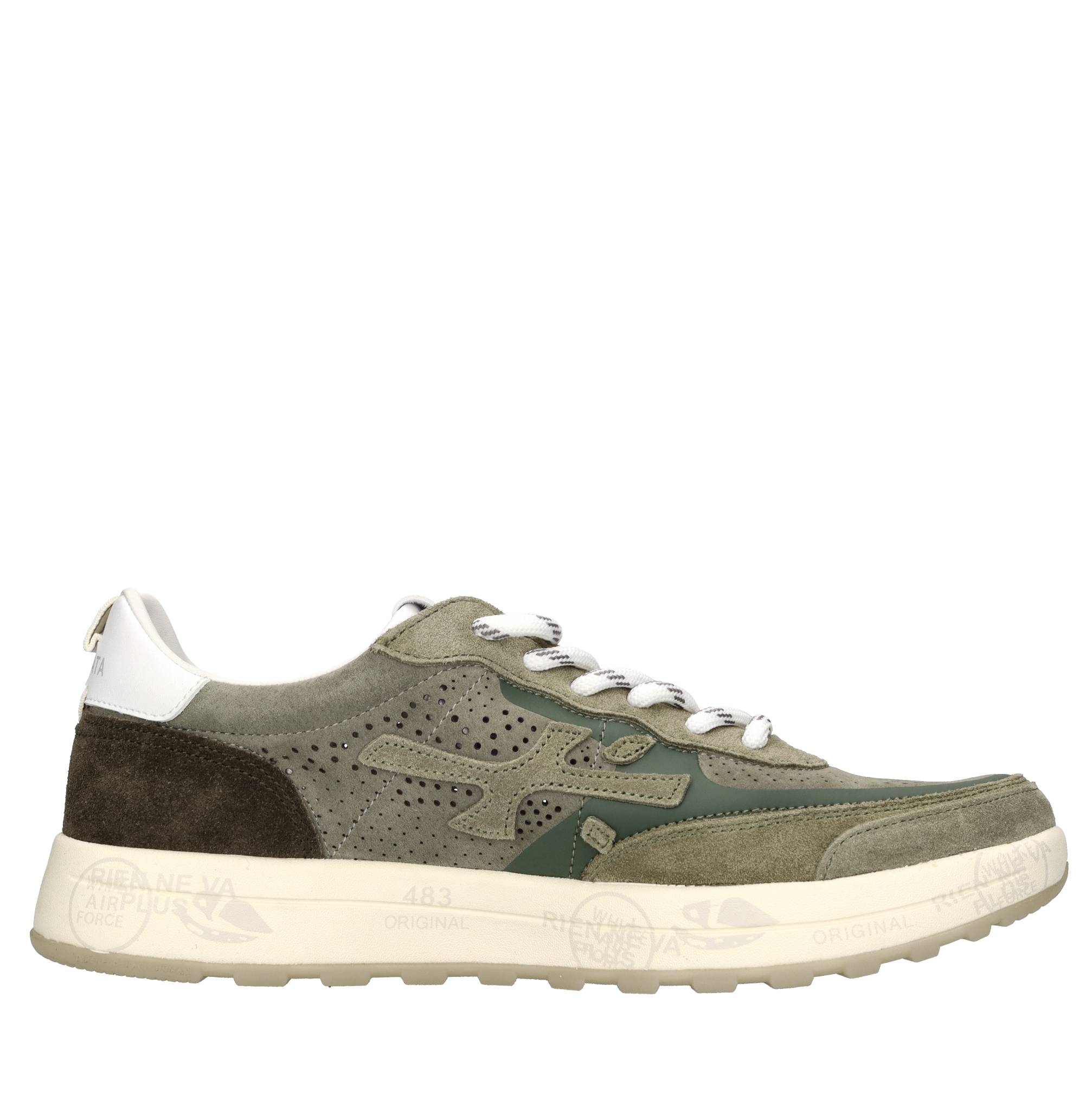 Sneakers in pelle scamosciata, tessuto e inserti in pelle 
