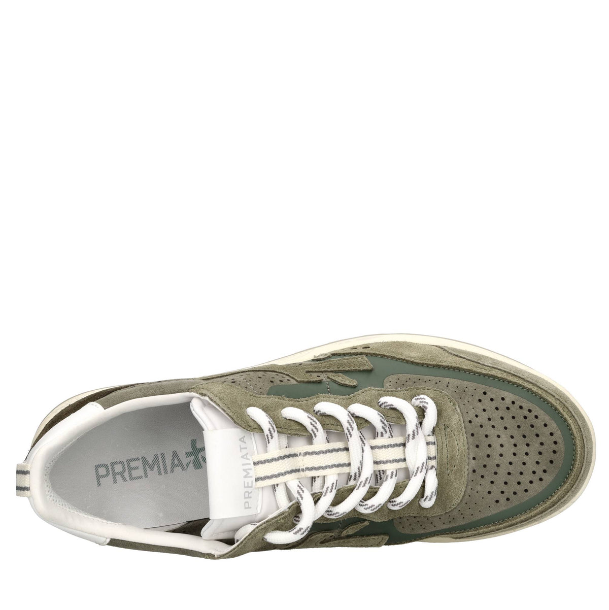 Sneakers in pelle scamosciata, tessuto e inserti in pelle 