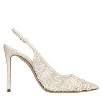 Décolleté slingback Chantilly in pelle e pizzo 