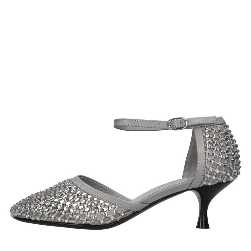 Décolleté Connie in pelle tessuto e strass 