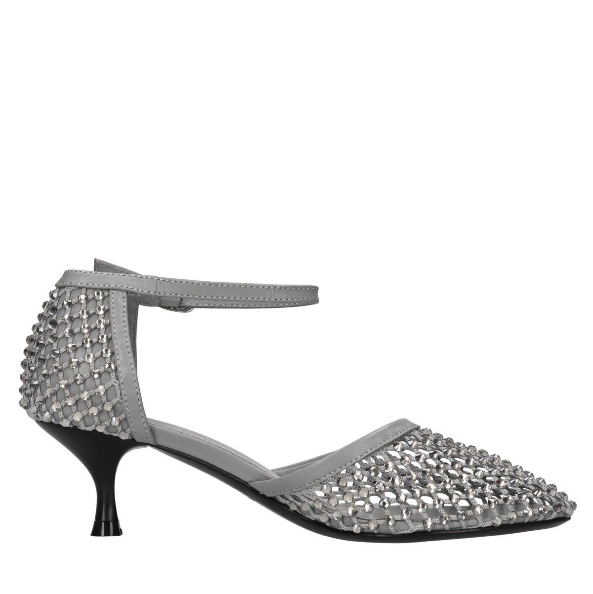 Décolleté Connie in pelle tessuto e strass 