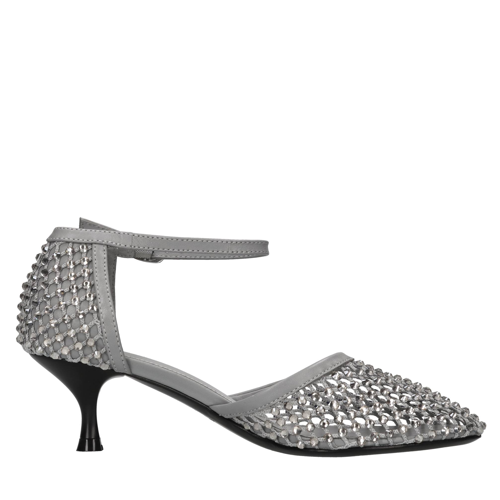 Décolleté Connie in pelle tessuto e strass 