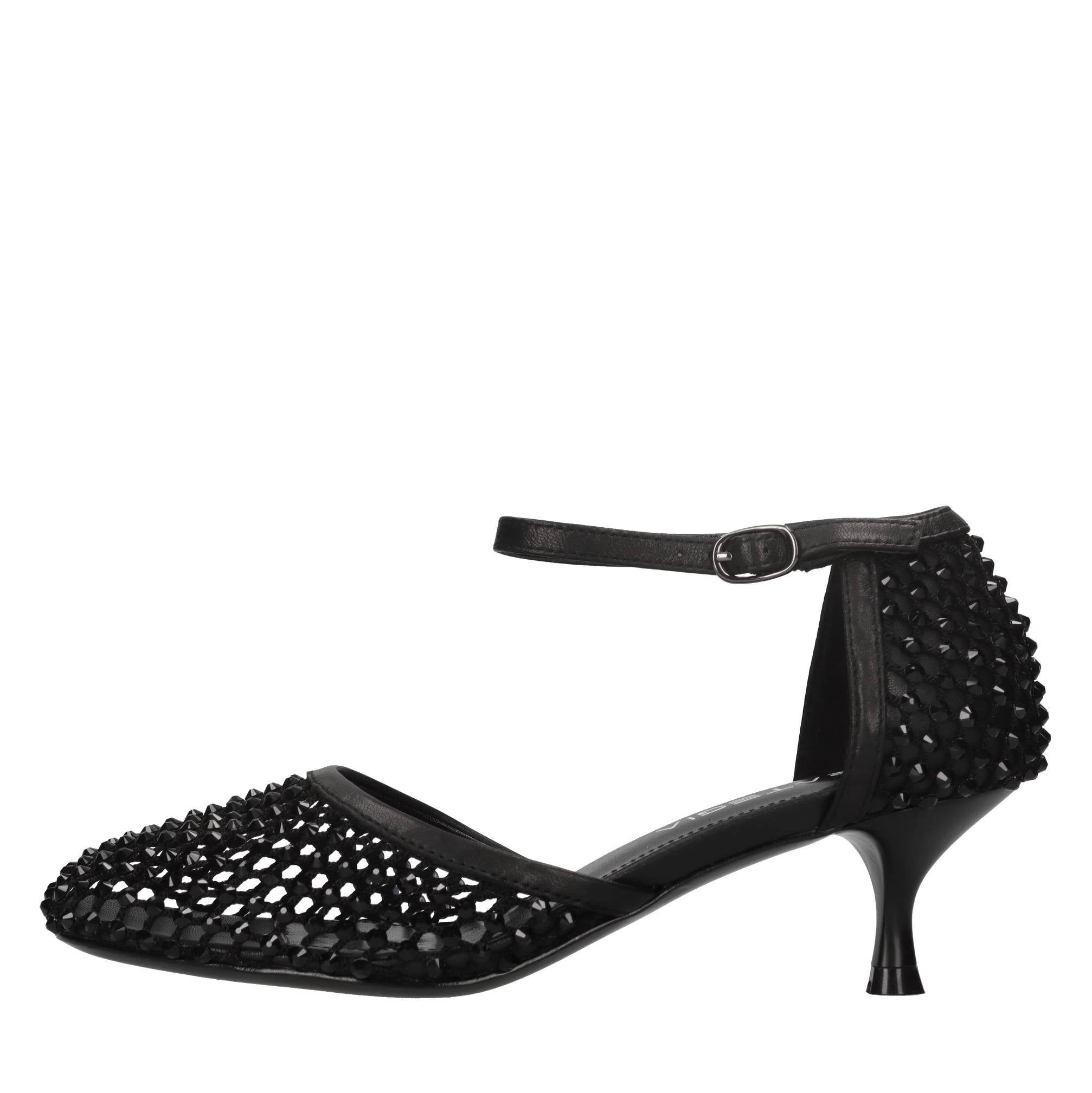 Décolleté Connie in pelle tessuto e strass 
