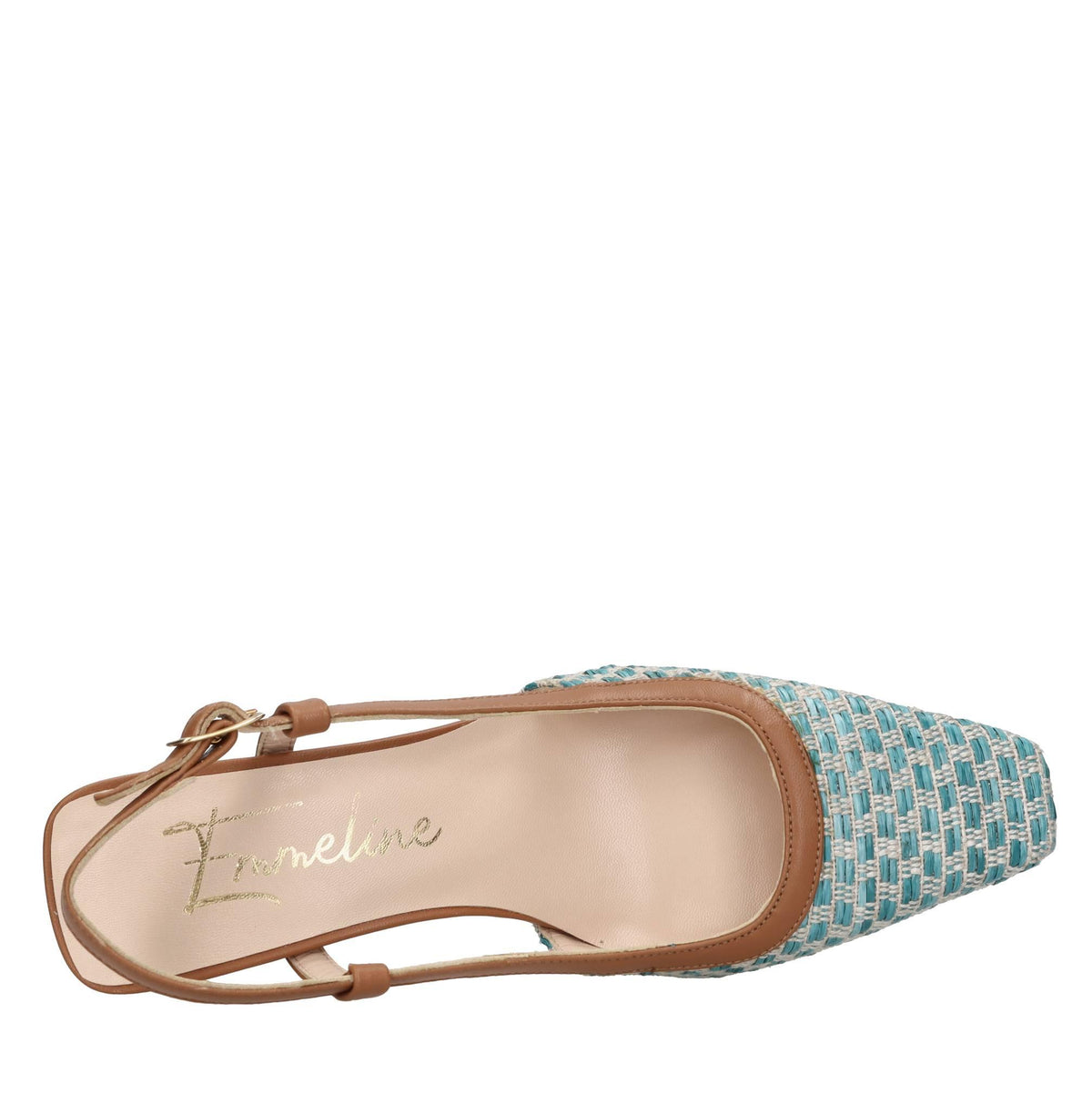Décolleté slingback in rafia e pelle 
