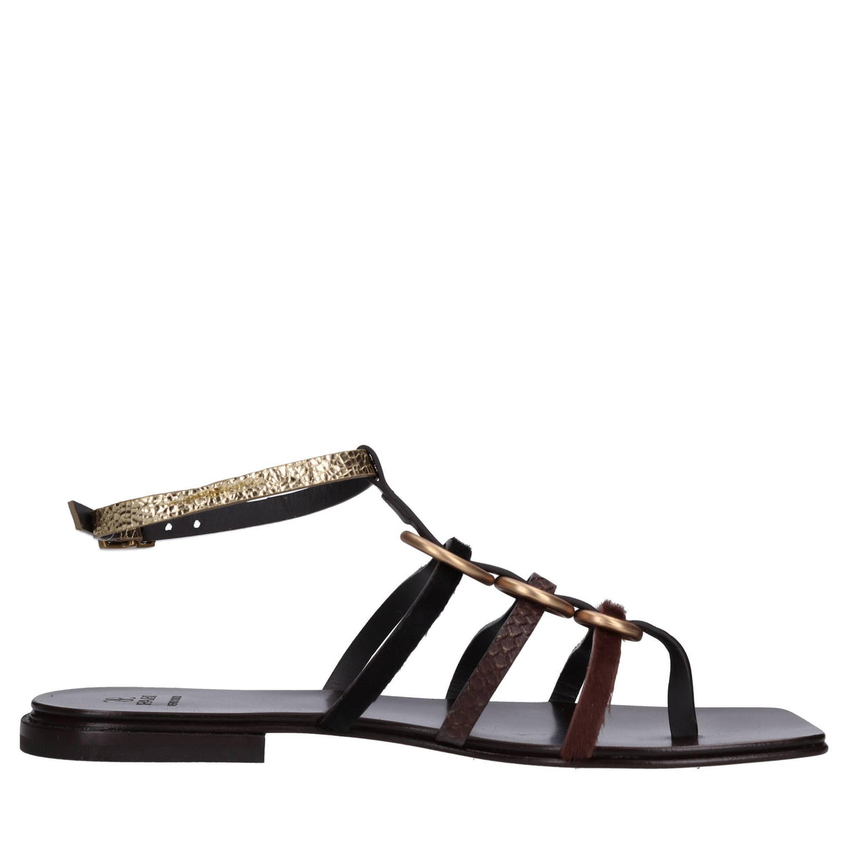 Sandali flat infradito in pelle e cavallino 