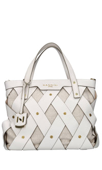 Borsa in pelle e tessuto 