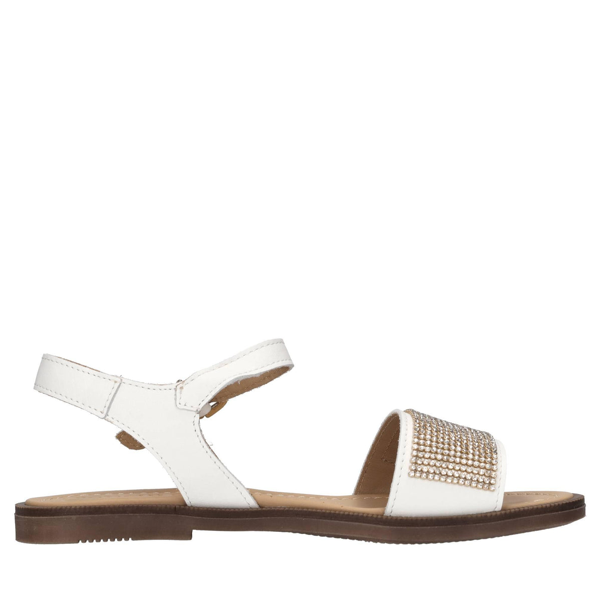 Sandali flat in pelle e strass 