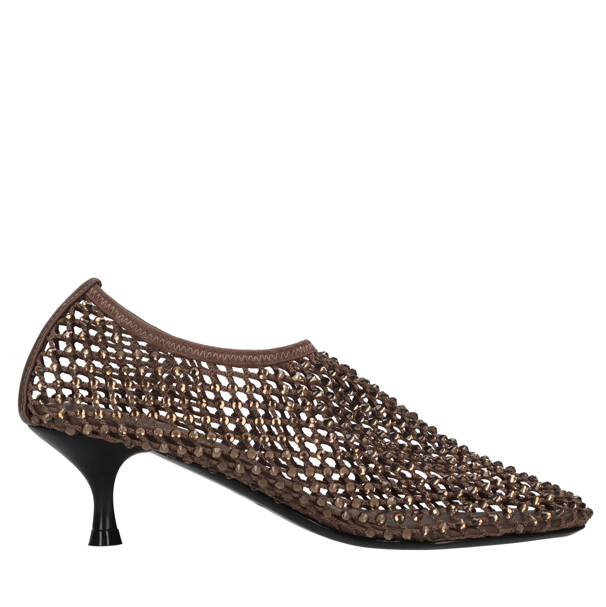Décolleté Connie in pelle tessuto e strass 