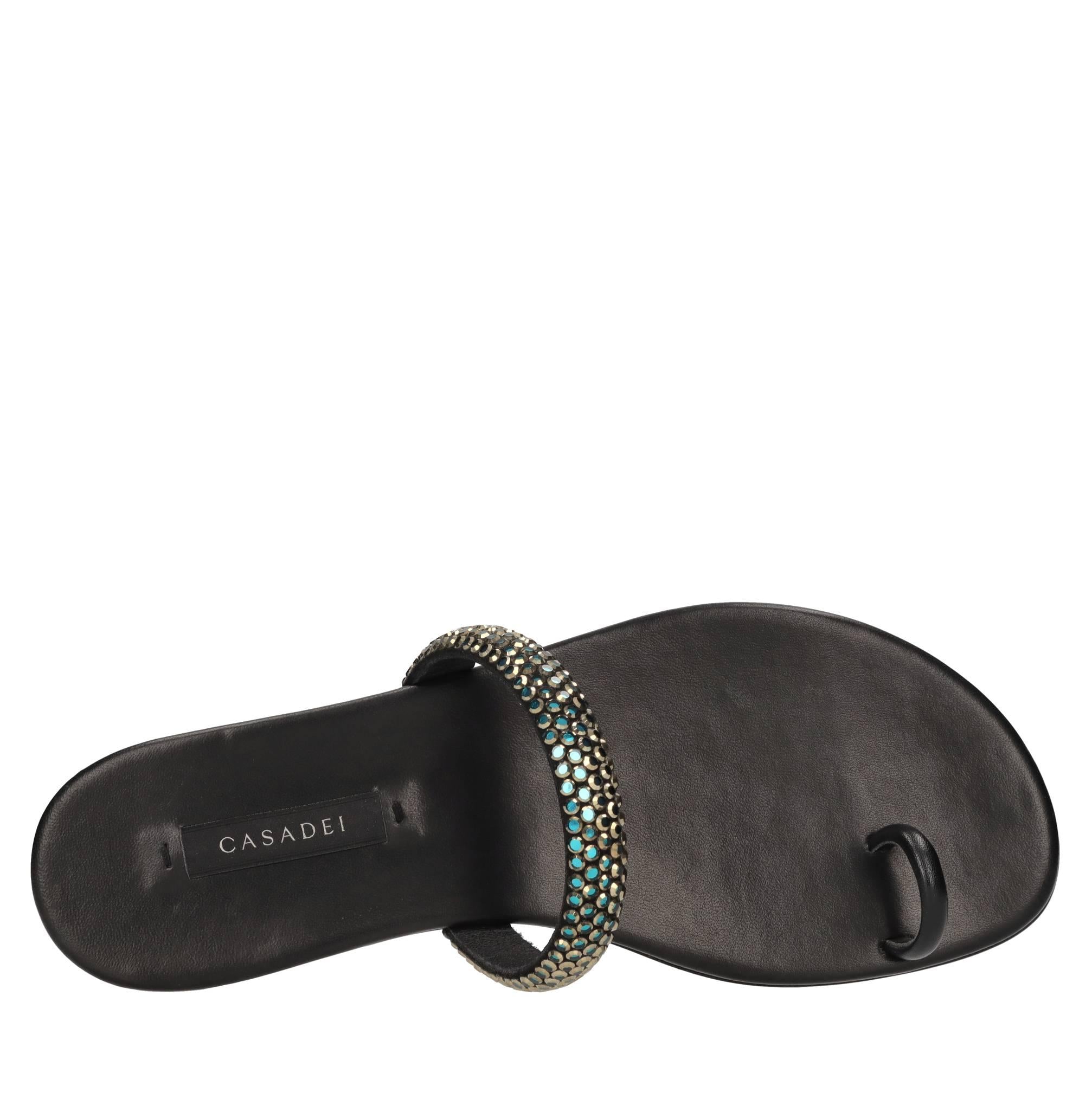 Sandali flat Olimpo in pelle e strass 